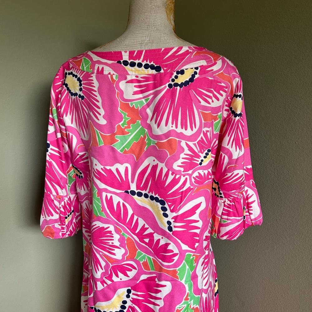 Lilly Pulitzer Silk Pink and Green Floral 3/4 Sleeve Tunic Dress Top Sz - Picture 9 of 10